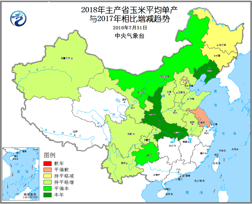 图1.22 主产省大豆平均单产与2017年(左)和近五年平均(右)相比