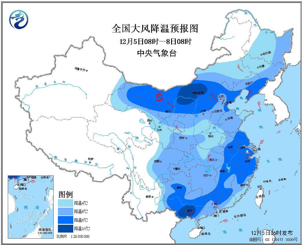 2018年12月5日:未来三天全国天气预报