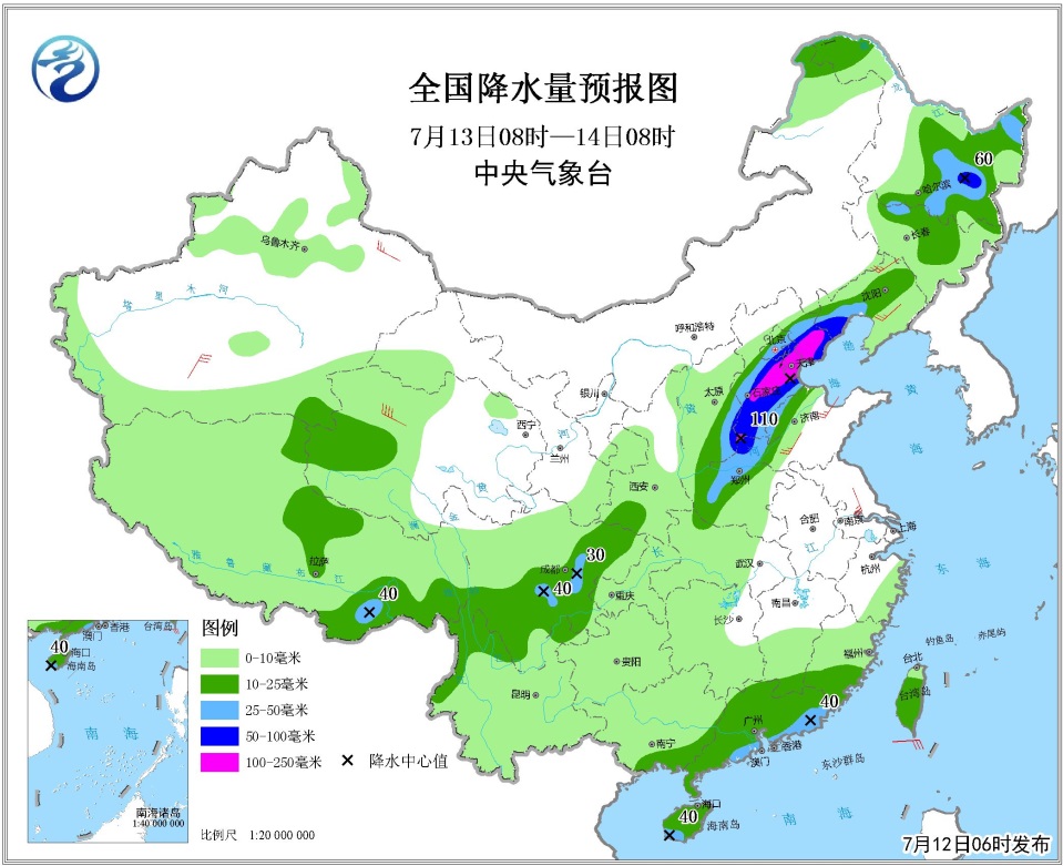 2018年7月12日:未來三天全國天氣預報