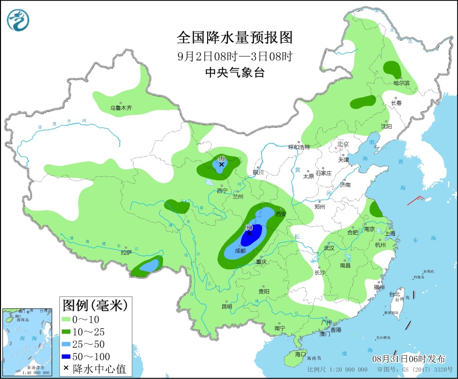 图4 全国降水量预报图(9月2日08时-3日08时)四,影响与关注1.